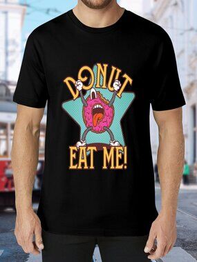 Black Graphic Tee - 'Donut Eat Me!' Pink Donut Design